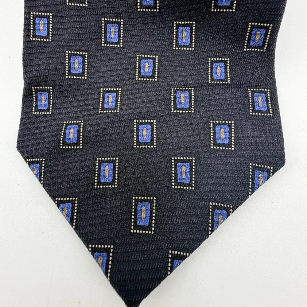 Pierre Balmain Tie Mens OS Navy Blue Geometric Silk Classic Designer Necktie